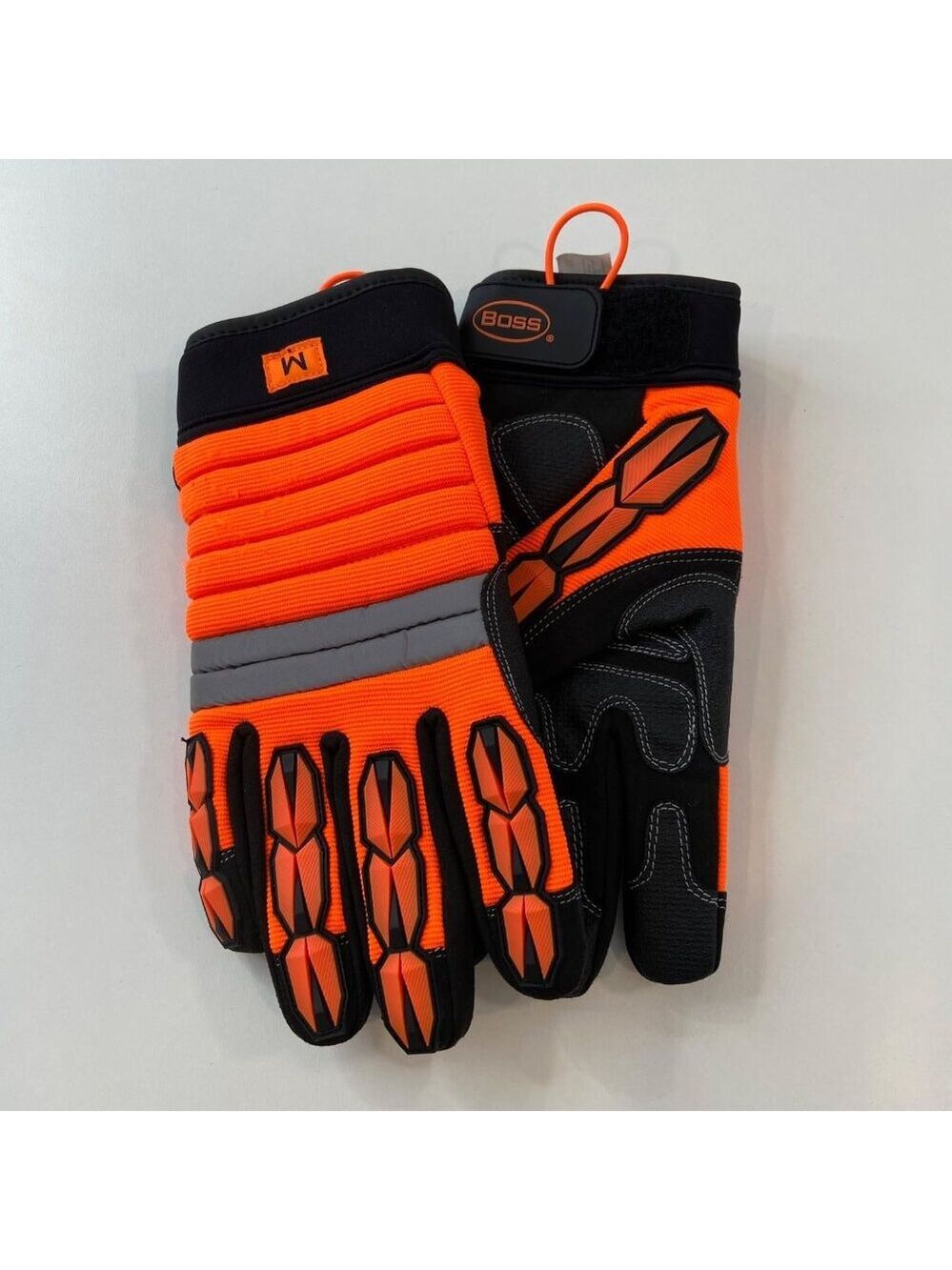 Boss High-Visibility Work Gloves Medium Size With Protective Padding & Hook Loop